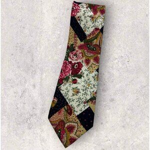 KENZO Silk Tie ITALY Navy Burgundy Beige Geometric Floral W:4" EUC